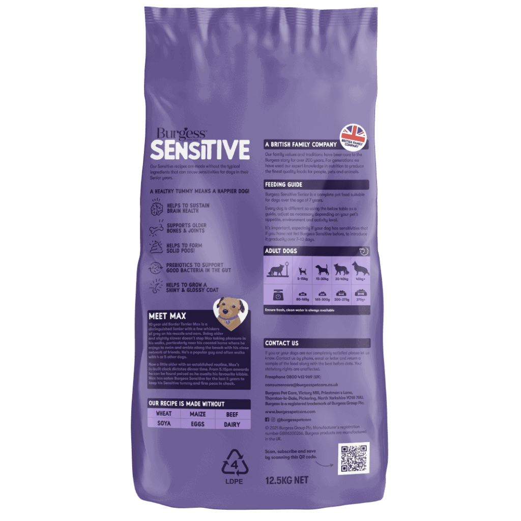 Burgess Sensitive Senior Dry dog food Burgess Pet Care