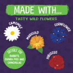 Made with tasty wild flowers. Including camomile, marigold, cornflower and hibiscus. Suitable for rabbits, guinea pigs and chinchillas.
