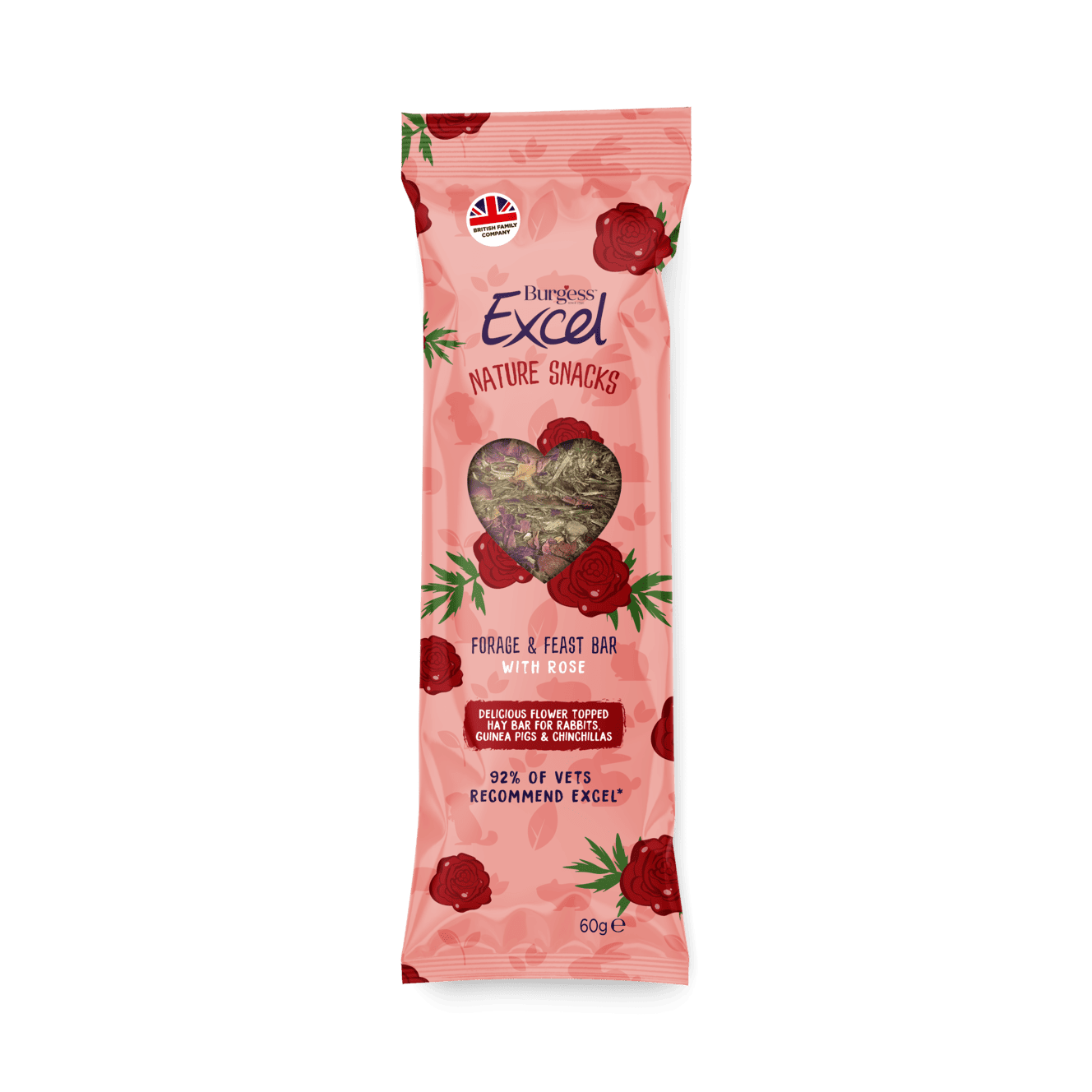 Burgess Pet Care - Guinea Pig Food - Treat  - Excel - Burgess Excel Forage & Feast Hay Bar with Rose  - 60g